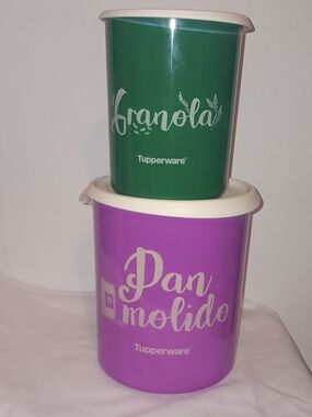 Tupperware Green Granola & Purple Pan Molido Storage Canisters
